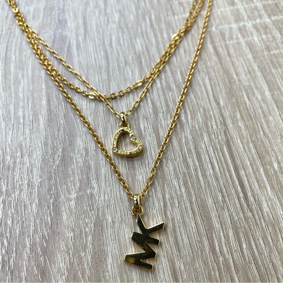 NWT✅ Authentic MICHAEL KORS Gold MK Logo & Heart Multi Strand Layered Necklace - Picture 4 of 8